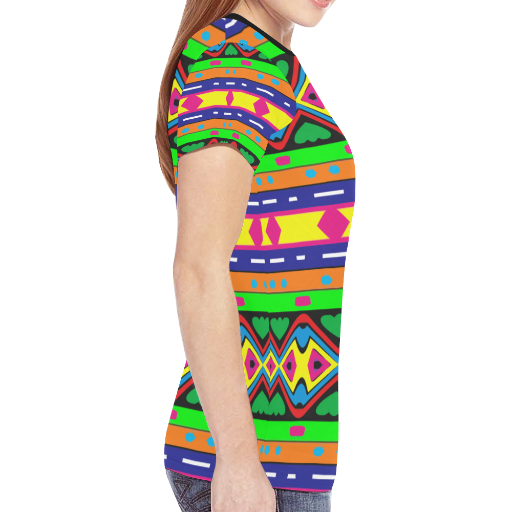 Distorted colorful shapes and stripes New All Over Print T-shirt for Women (Model T45)