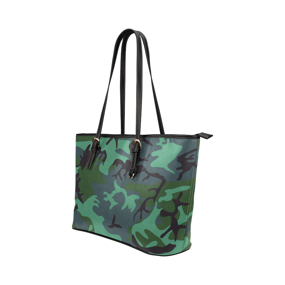 camouflage green Leather Tote Bag/Large (Model 1651)