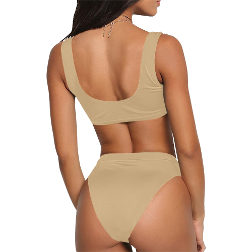 color burlywood Sport Top & High-Waisted Bikini Swimsuit (Model S07)