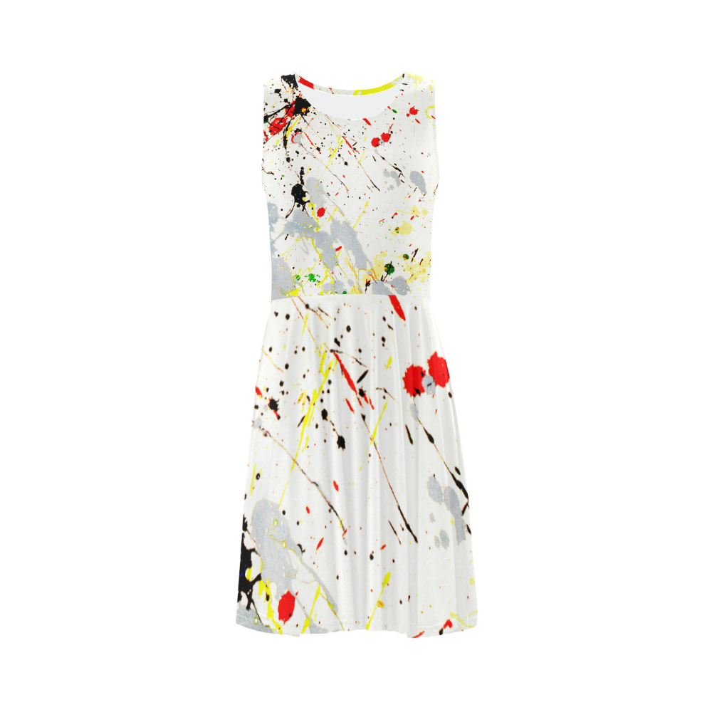 Yellow & Black Paint Splatter Sleeveless Ice Skater Dress (D19)