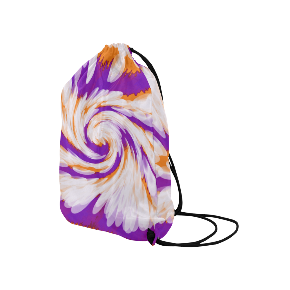 Purple Orange Tie Dye Swirl Abstract Medium Drawstring Bag Model 1604 (Twin Sides) 13.8"(W) * 18.1"(H)