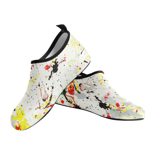 Yellow & Black Paint Splatter Kids' Slip-On Water Shoes (Model 056)