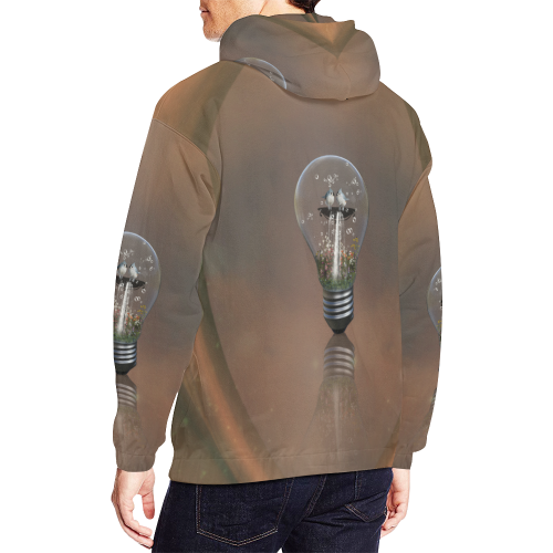 Light bulb with birds All Over Print Hoodie for Men/Large Size (USA Size) (Model H13)
