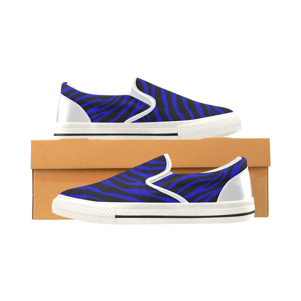 Ripped SpaceTime Stripes - Blue Women's Slip-on Canvas Shoes (Model 019)