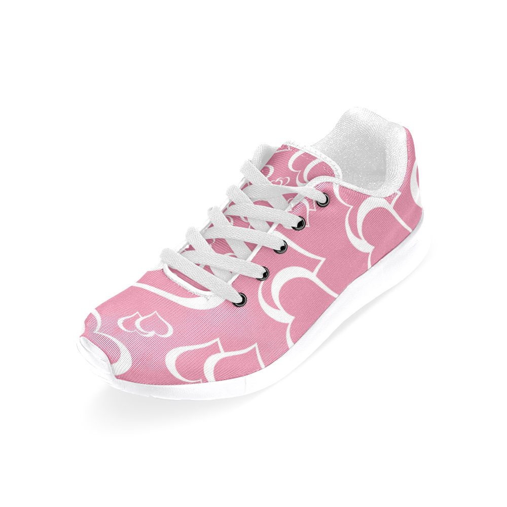 White and Rose Pink Hearts Pattern Women's Running Shoes/Large Size (Model 020)