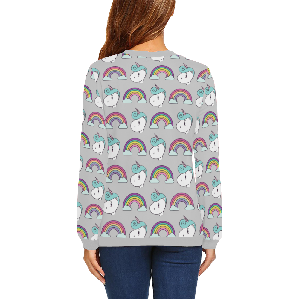 Unicorn Grey All Over Print Crewneck Sweatshirt for Women (Model H18)