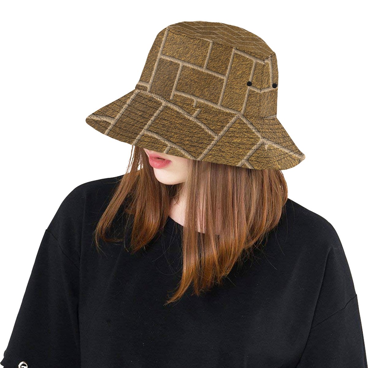 Gold Flaked Bricks All Over Print Bucket Hat