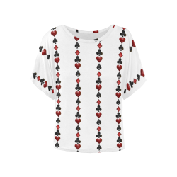 Las Vegas Black and Red Casino Poker Card Shapes Women's Batwing-Sleeved Blouse T shirt (Model T44)