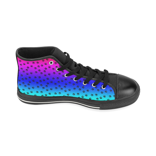 rainbow with black paws High Top Canvas Shoes for Kid (Model 017)