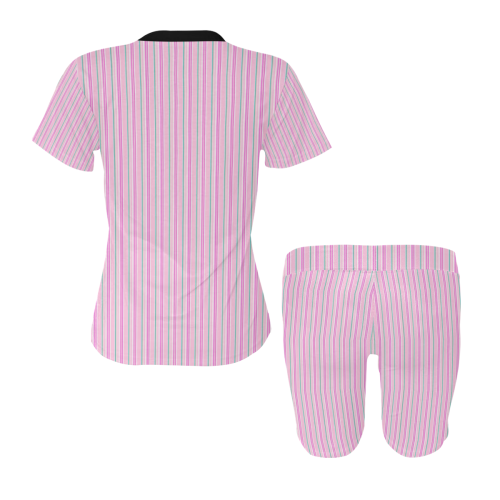 Pink Stripes Vertical Women's Short Yoga Set