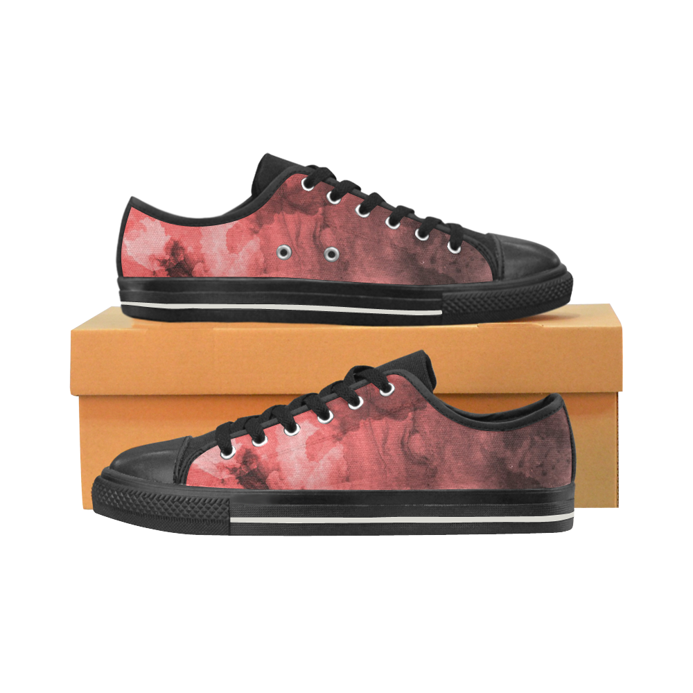 Red and Black Watercolour Women's Classic Canvas Shoes (Model 018)