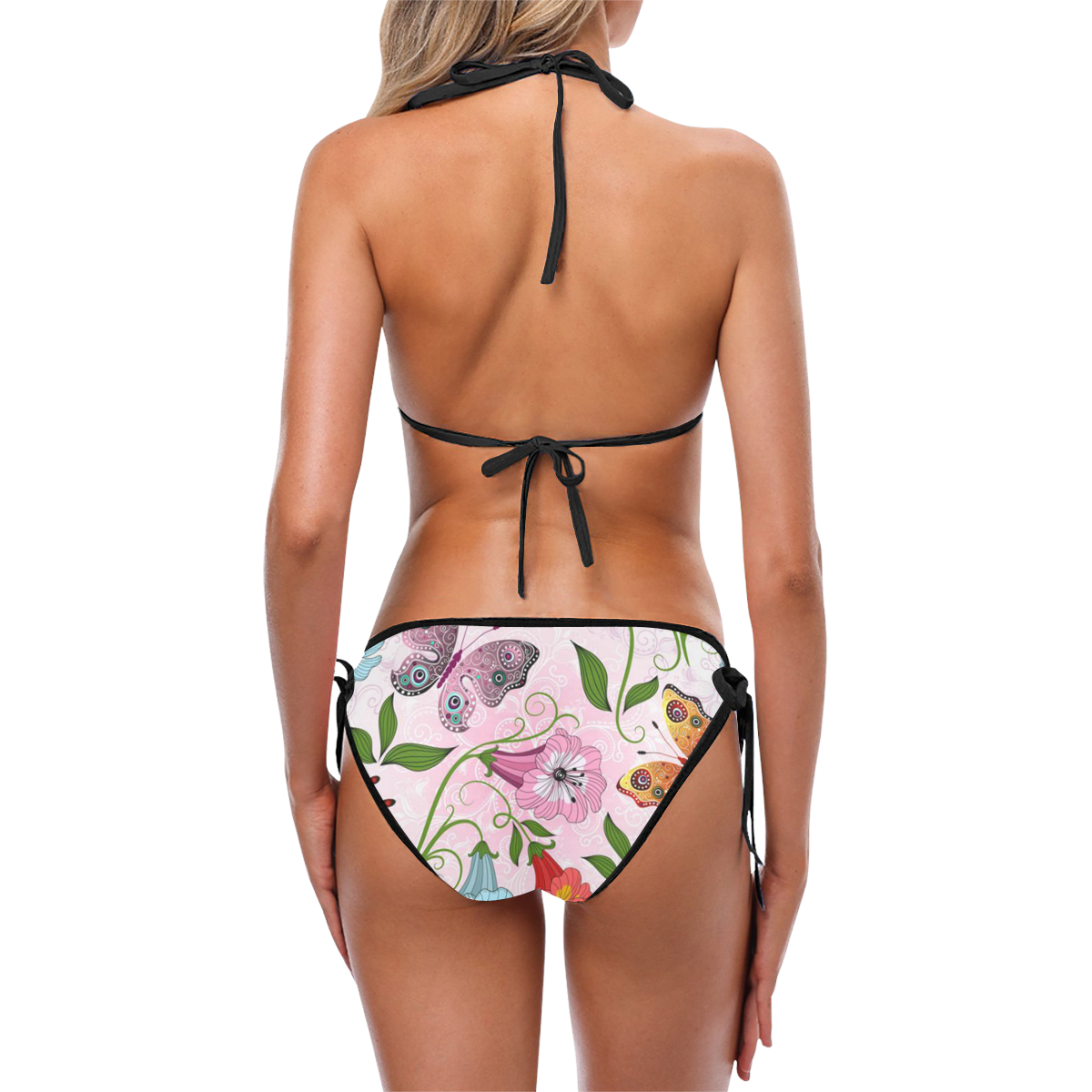 Colorful Butterflies and Flowers V16 Custom Bikini Swimsuit (Model S01)