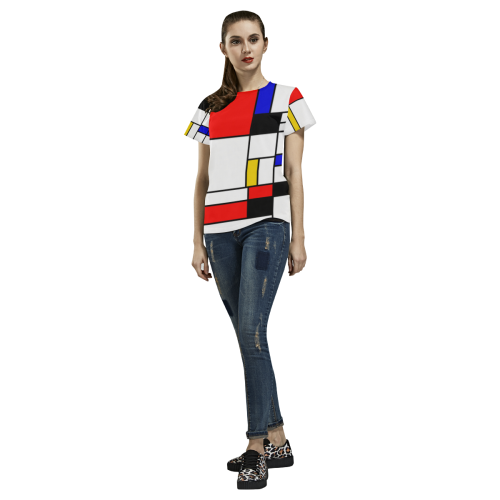 Bauhouse Composition Mondrian Style All Over Print T-Shirt for Women (USA Size) (Model T40)