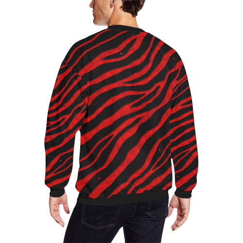 Ripped SpaceTime Stripes - Red Men's Oversized Fleece Crew Sweatshirt/Large Size(Model H18)