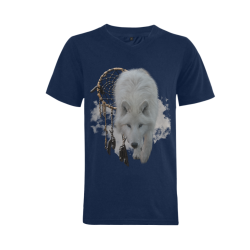 White Shaman Wolf with Dreamcatcher Men's V-Neck T-shirt (USA Size) (Model T10)