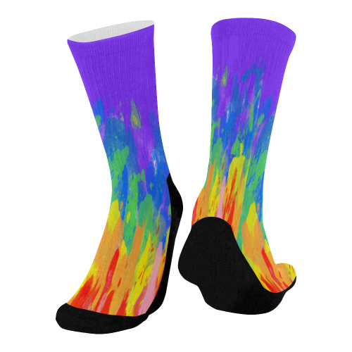 Flames Paint Abstract Purple Mid-Calf Socks (Black Sole)