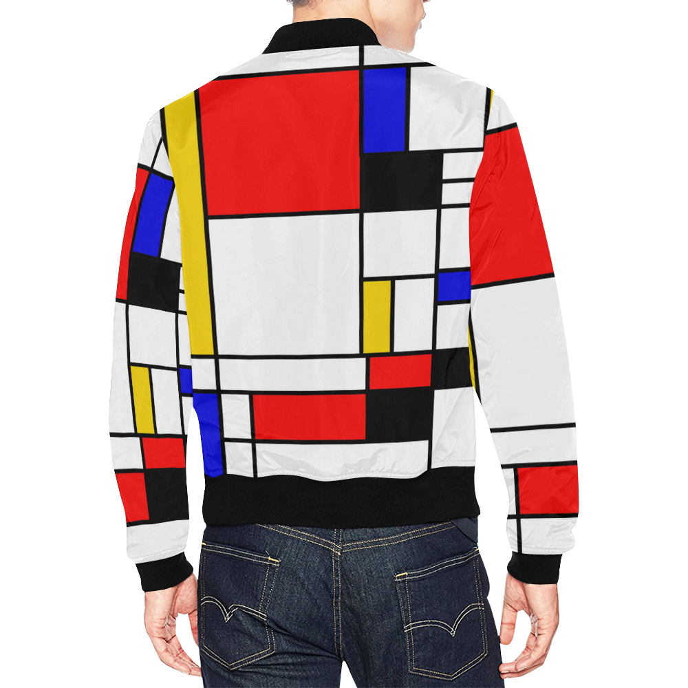 Bauhouse Composition Mondrian Style All Over Print Bomber Jacket for Men/Large Size (Model H19)