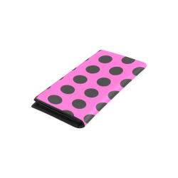 Black Polka Dots on Pink Women's Leather Wallet (Model 1611)