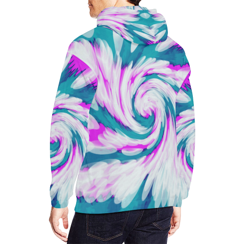 Turquoise Pink Tie Dye Swirl Abstract All Over Print Hoodie for Men (USA Size) (Model H13)