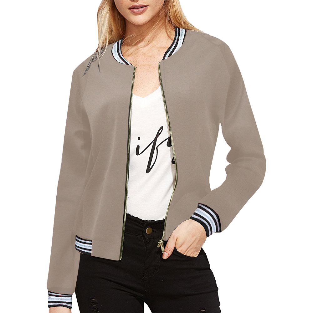 TAUPE All Over Print Bomber Jacket for Women (Model H21)