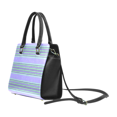 Mint Lavender Stripes Rivet Shoulder Handbag (Model 1645)