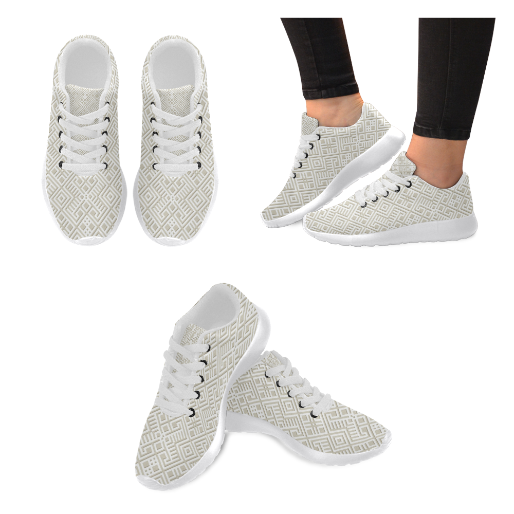 White 3D Geometric Pattern Women’s Running Shoes (Model 020)