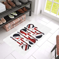Union Jack British UK Flag Guitars on White Doormat 30"x18" (Black Base)