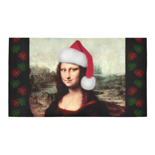 Christmas Mona Lisa with Santa Hat Bath Rug 16''x 28''