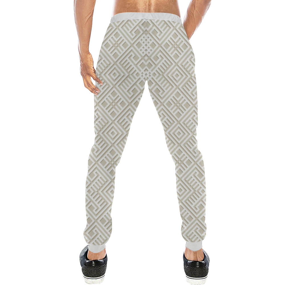White 3D Geometric Pattern Men's All Over Print Sweatpants (Model L11)