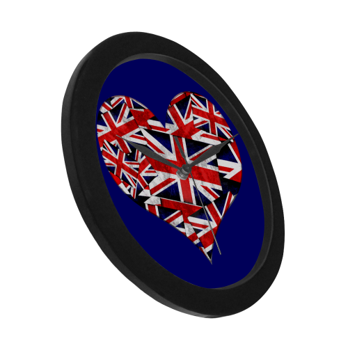 Union Jack British UK Flag Heart Blue Circular Plastic Wall clock