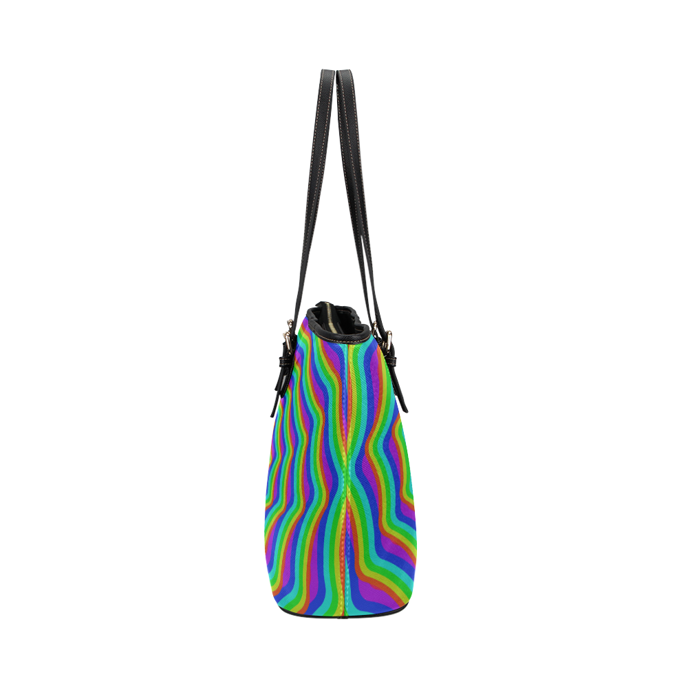 Rainbow shell vortex Leather Tote Bag/Large (Model 1651)