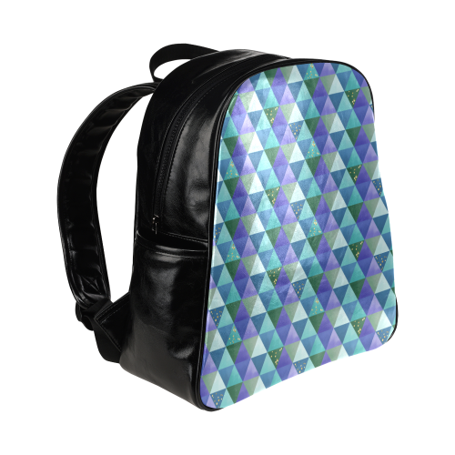 Triangle Pattern - Blue Violet Teal Green Multi-Pockets Backpack (Model 1636)