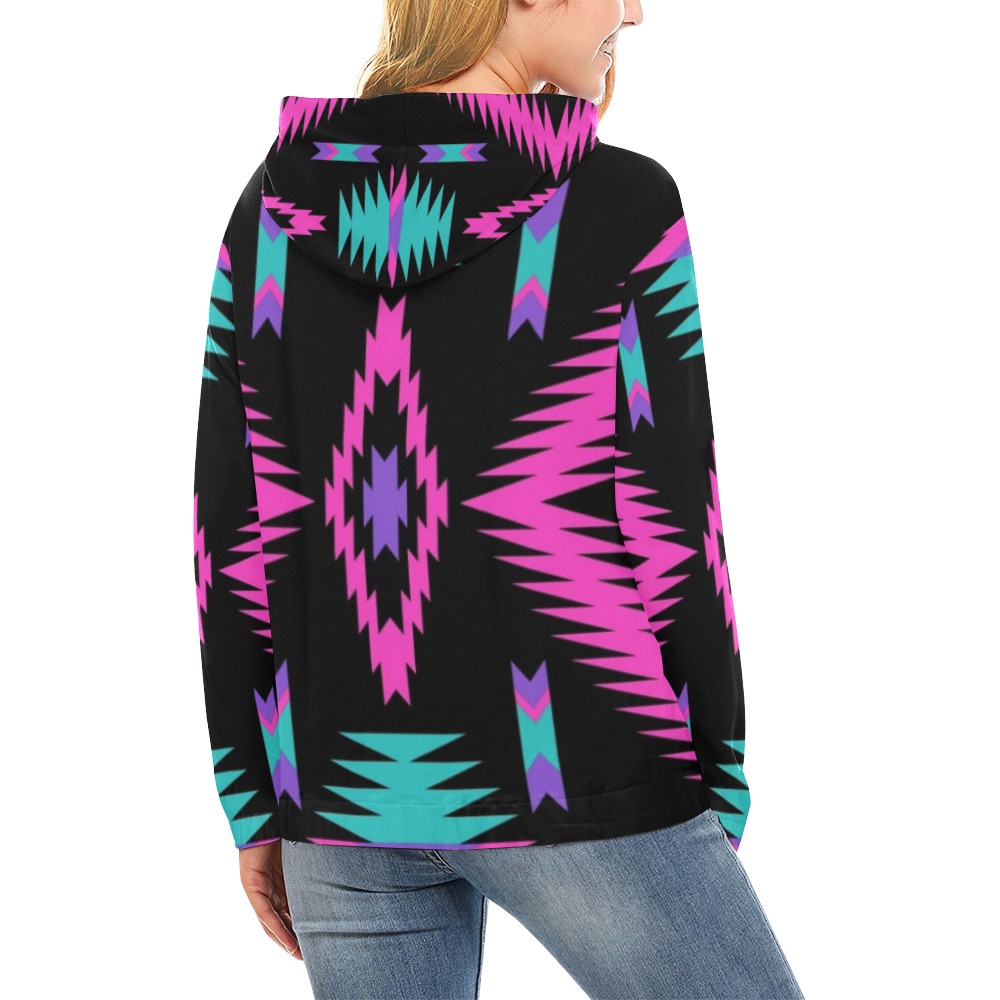 Hot Pink Aztec All Over Print Hoodie for Women (USA Size) (Model H13)
