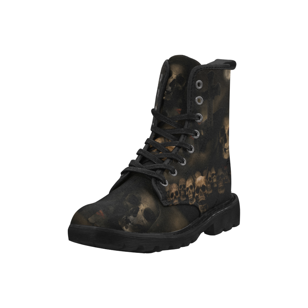 Gothic Skulls at Cemetery Martin Boots for Women (Black) (Model 1203H)