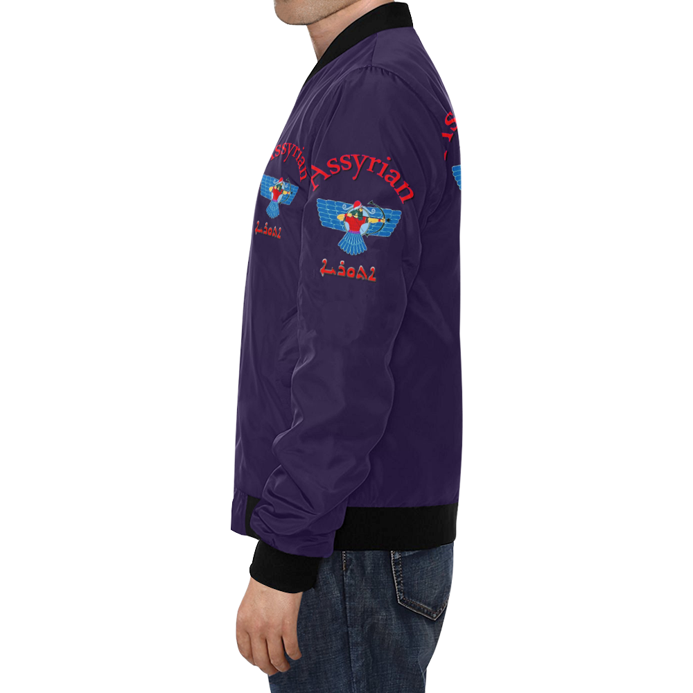 Assyrian Flag Navy blue All Over Print Bomber Jacket for Men/Large Size (Model H19)