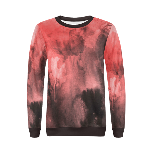Red and Black Watercolour All Over Print Crewneck Sweatshirt for Women (Model H18)
