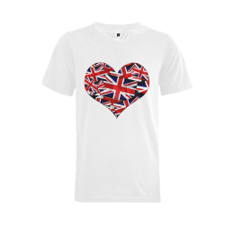 Union Jack British UK Flag Heart Men's V-Neck T-shirt  Big Size(USA Size) (Model T10)