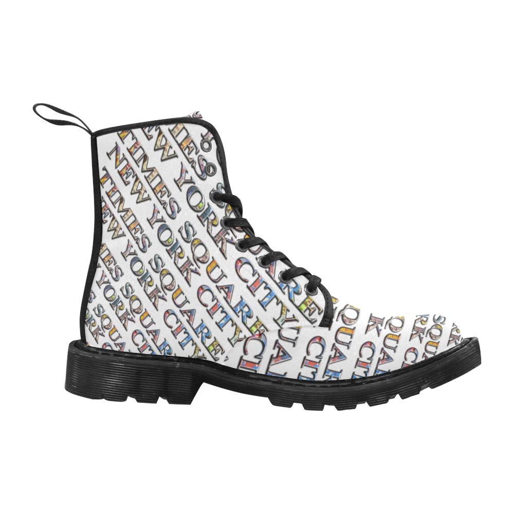 Times Square New York City color type on white Martin Boots for Men (Black) (Model 1203H)