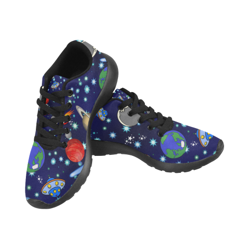 Galaxy Universe - Planets,Stars,Comets,Rockets (Black Laces) Men's Running Shoes/Large Size (Model 020)