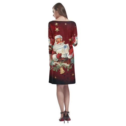 Santa Claus with gifts, vintage Rhea Loose Round Neck Dress(Model D22)
