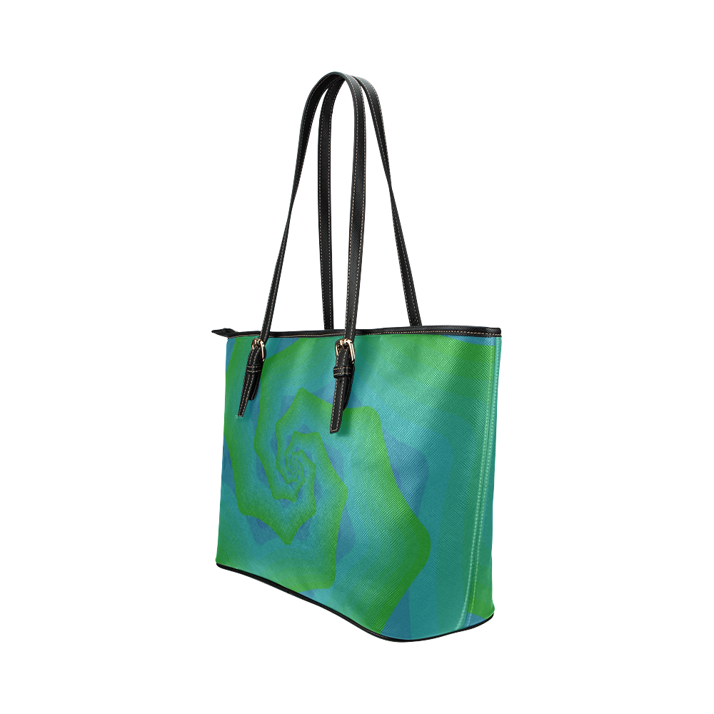 Green blue wave Leather Tote Bag/Large (Model 1651)