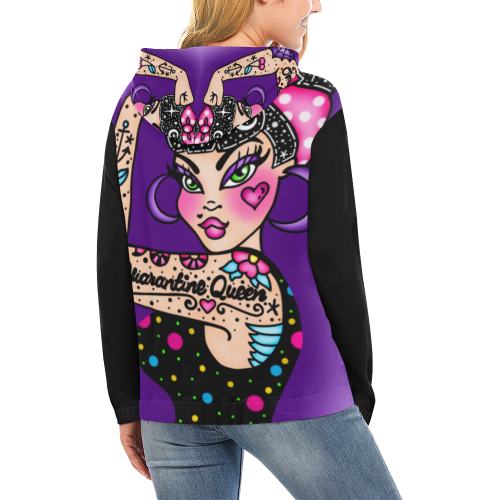 Quarantine Queen All Over Print Hoodie for Women (USA Size) (Model H13)