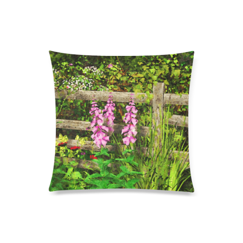 Pink Flowers and Fence Watercolor Custom Zippered Pillow Case 20"x20"(Twin Sides)
