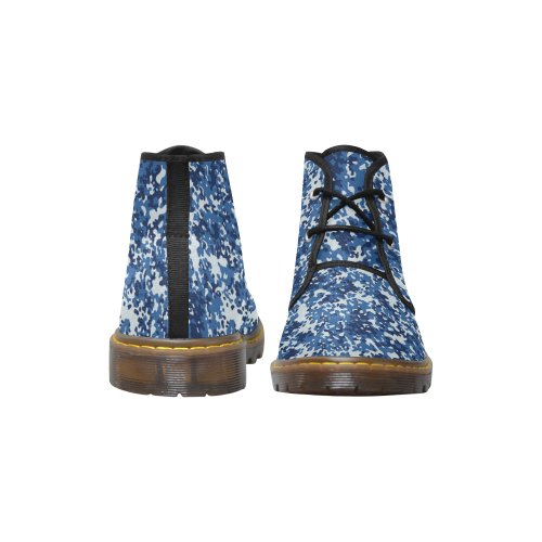 Digital Blue Camouflage Women's Canvas Chukka Boots/Large Size (Model 2402-1)