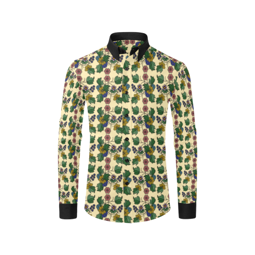 cream floral Men's All Over Print Casual Dress Shirt (Model T61)