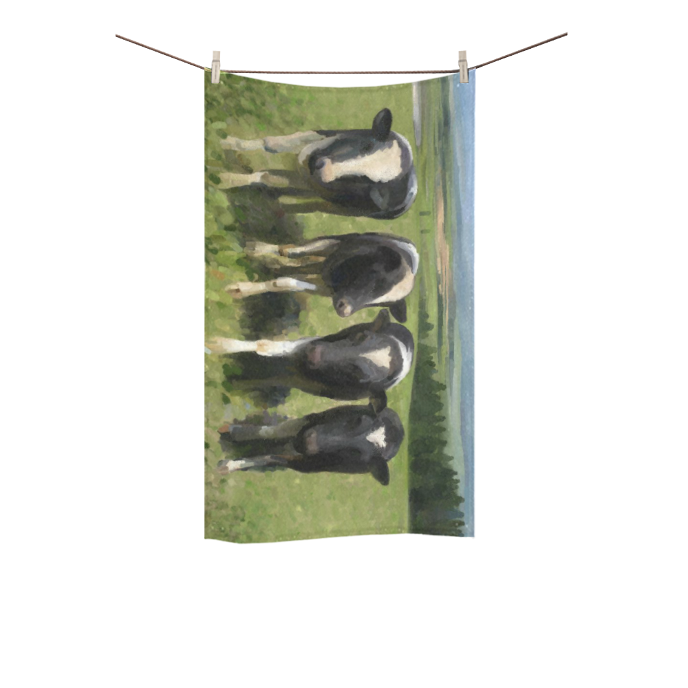Curious Cows, wax, pastel animal painting Custom Towel 16"x28"