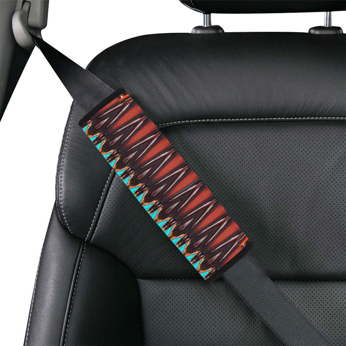 K172 Wood and Turquoise Abstract Car Seat Belt Cover 7''x8.5''