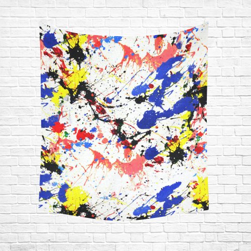 Blue and Red Paint Splatter Cotton Linen Wall Tapestry 51"x 60"