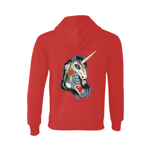 Spring Flower Unicorn Skull Red Oceanus Hoodie Sweatshirt (NEW) (Model H03)