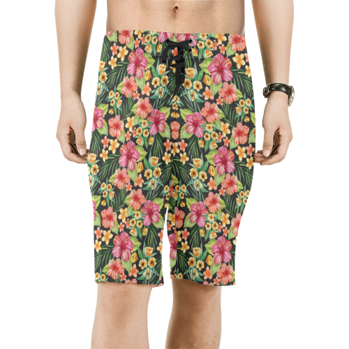Tropical Flowers Men's All Over Print Board Shorts (Model L16)